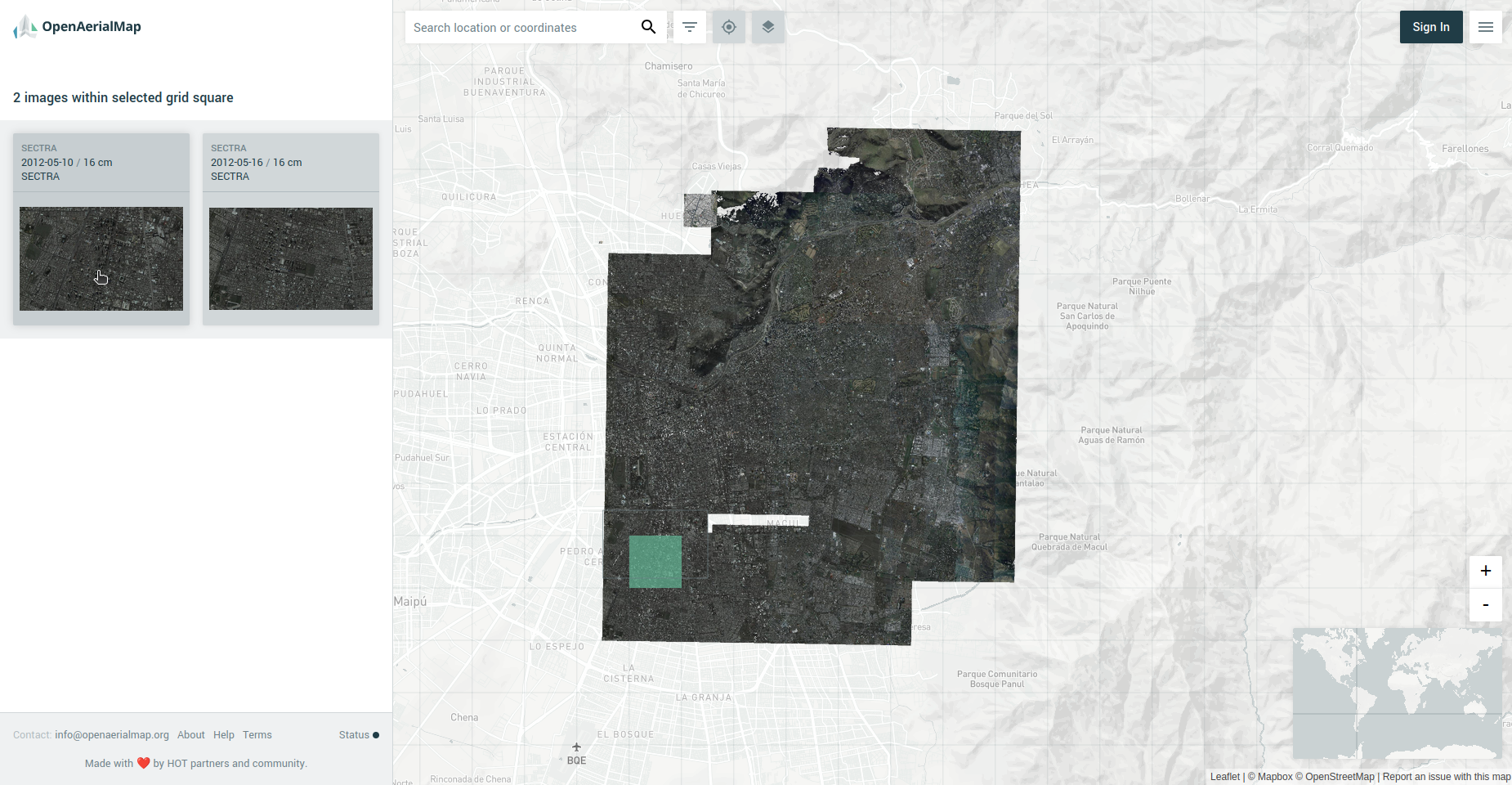 Screenshot of OpenAerialMap